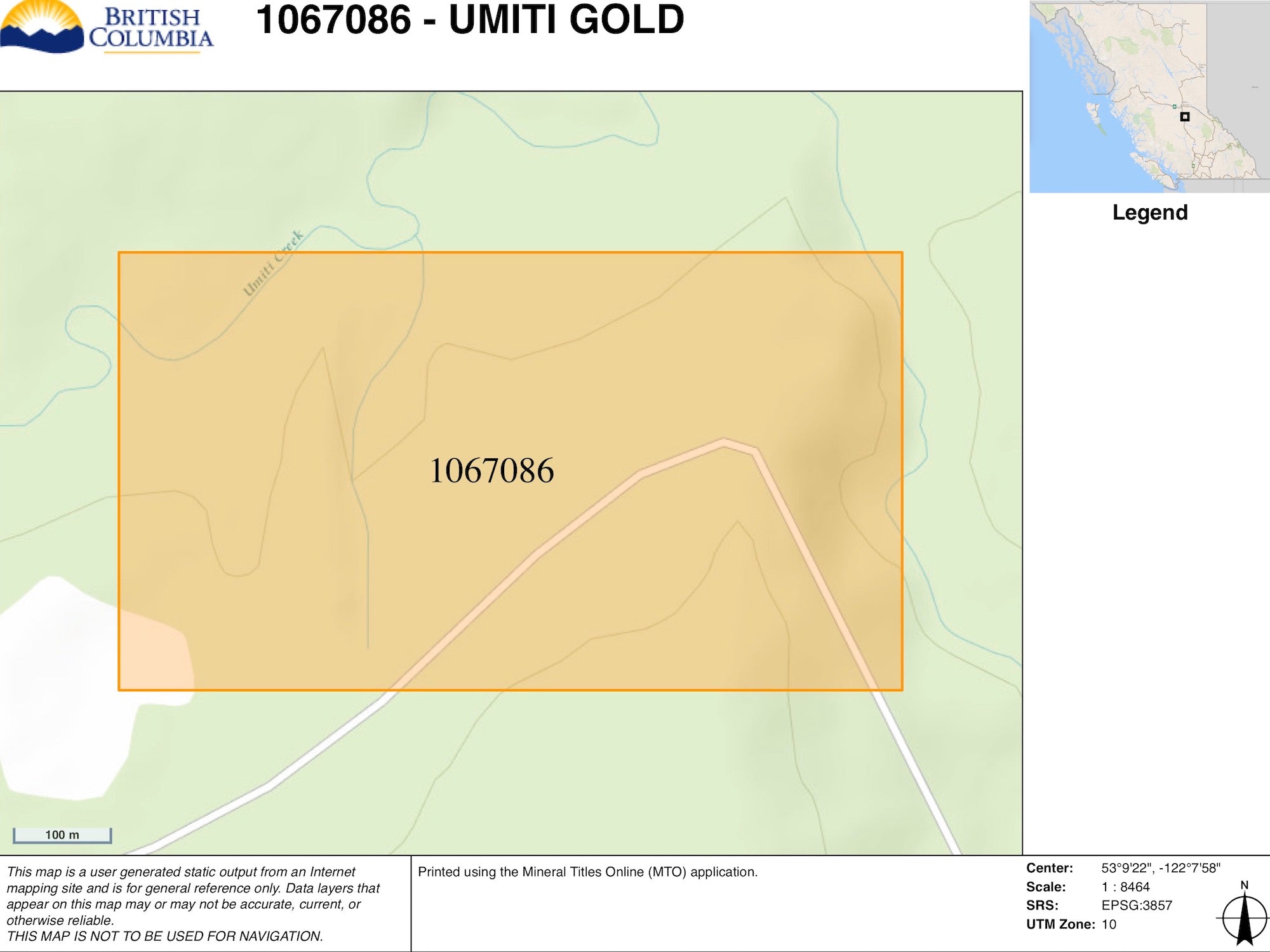 Umiti Creek BC Gold Claim Map
